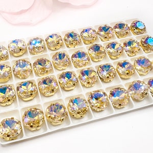 Cushion Cut Glass Crystal Paradise Shine Color in Gold Color Setting 8mm /10 mm/12mm-4 pieces