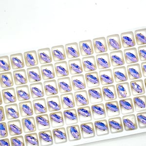 5x10 Moonlight Lavender Navette Glass Crystal: Gold Setting, Sew-On (6 pieces)