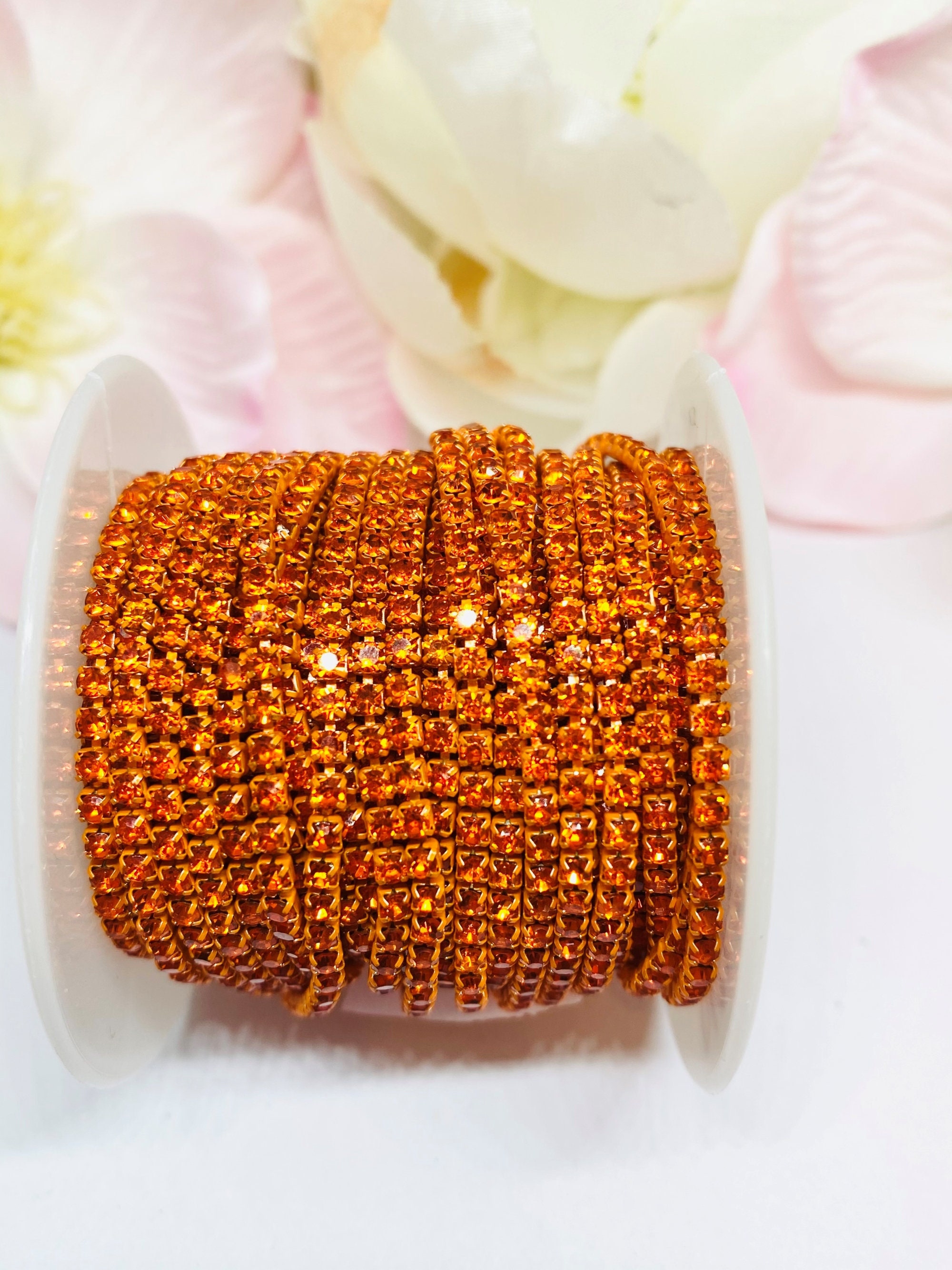 1 YARD 2mm Rhinestones Cup Chain Rainbow Color in Rose Gold 