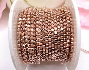 1 YARD 2mm Rhinestones Cup Chain Metal Rose Gold Color In Rose Gold Color Setting SS6 --- Sold by the yard