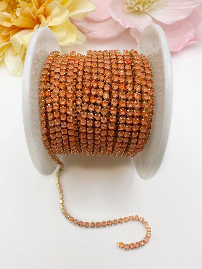 1 YARD 2mm Rhinestones Cup Chain Orange Sun Color In Gold Color Setting SS6 Sold by the yard image 1