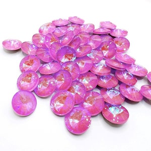 Rivoli 12mm Glass Crystals Fluorescent Light  Pink Color --- Set of 4