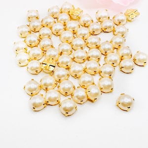 White Pearl Sew On  Rosemontees in Silver/Gold Color Setting/5mm/6mm/7mm/8mm/10mm-- set of 25