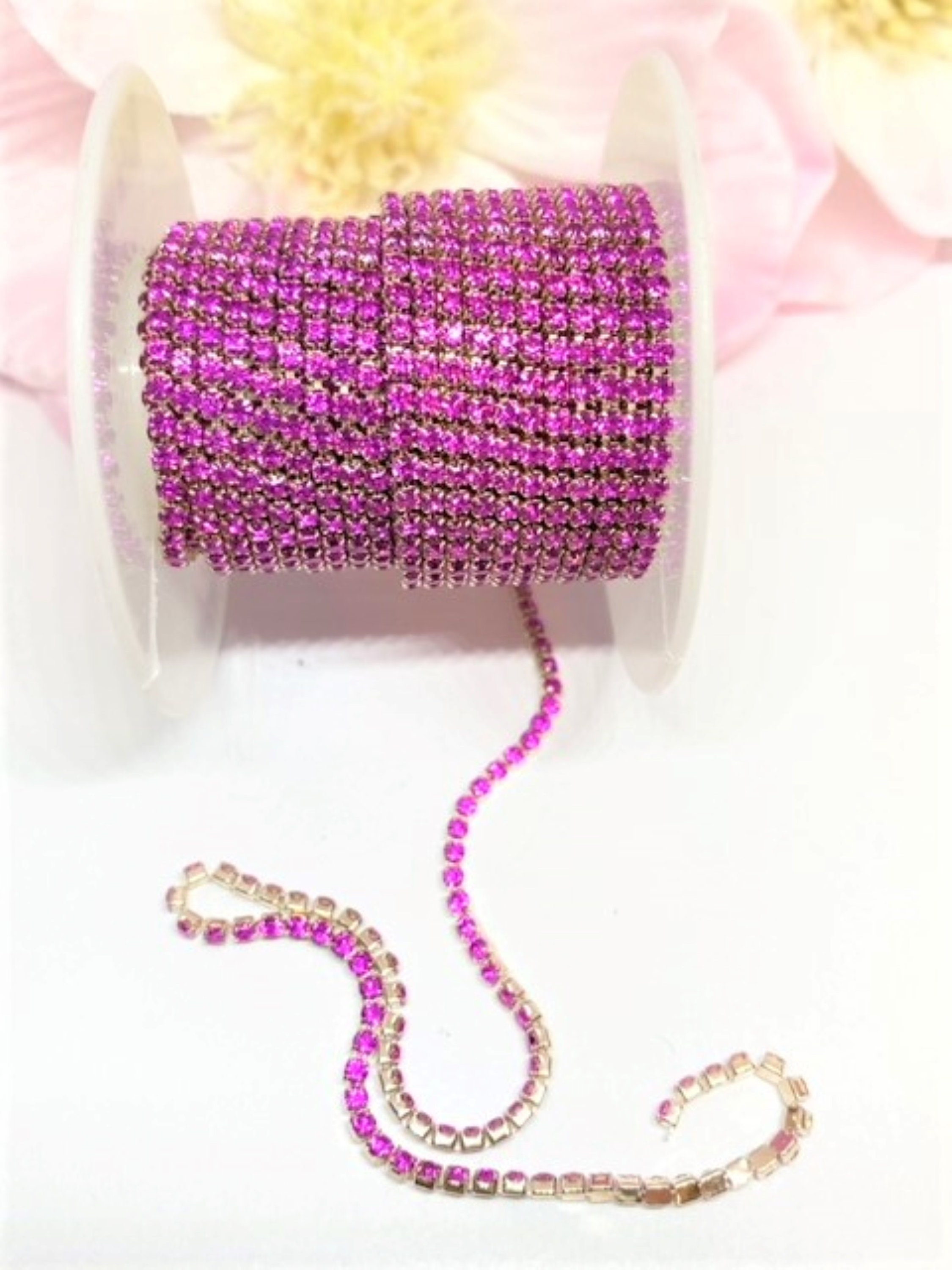 1 YARD 2mm Rhinestones Cup Chain Dark Purple Color With the Same Color  Setting SS6 Sold by the Yard. 
