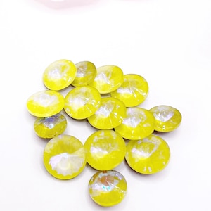 Rivoli 10mm and 12mm Glass Crystals Fluorescent Yellow Color --- Set of 5