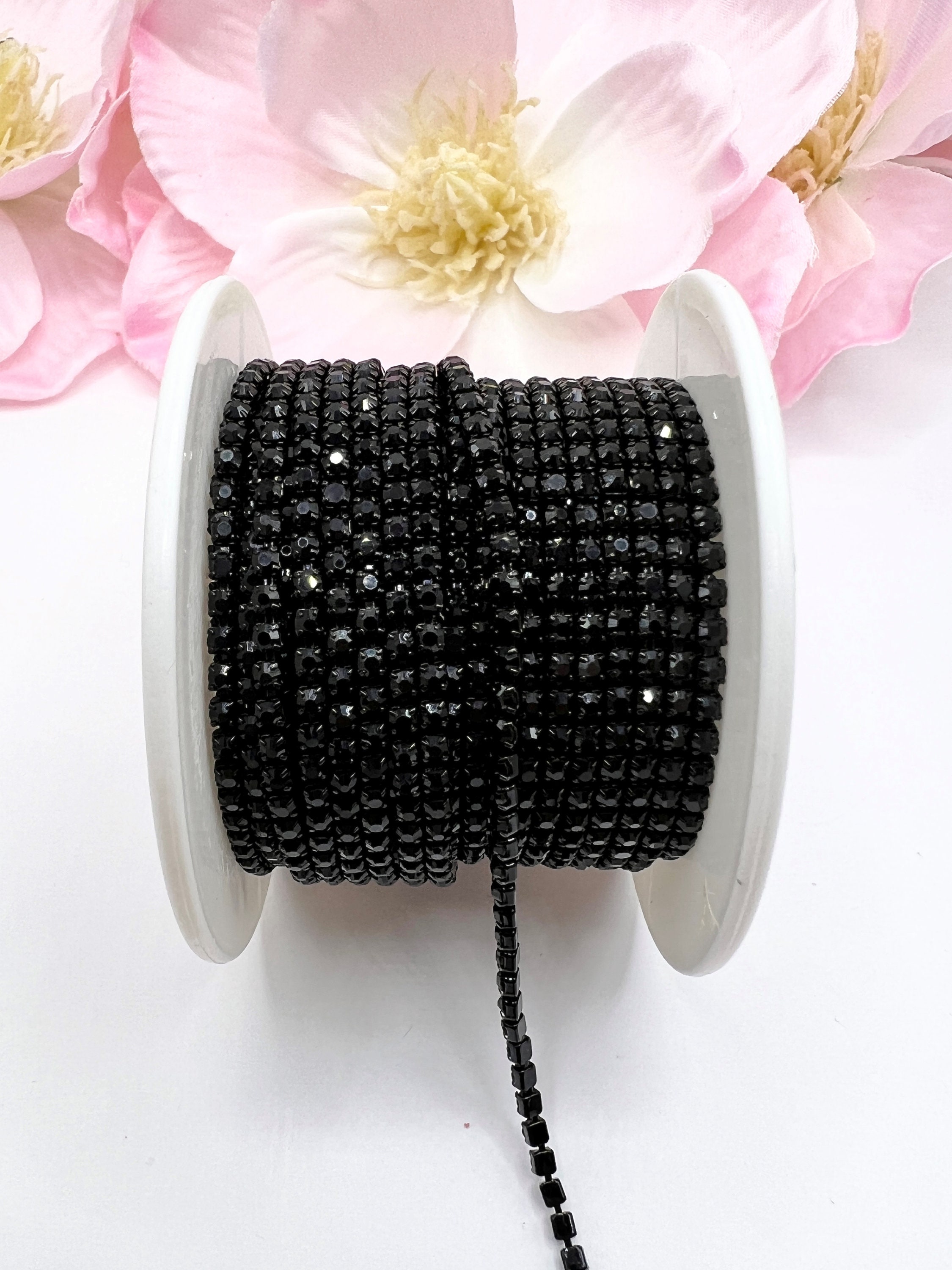 1 YARD 2mm Rhinestones Cup Chain Trim Black Color With the Same Color ...