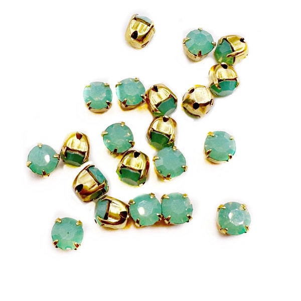 4mm SS19  Sew on  Crystal  Green Opal in Gold Color Setting  - Set of 20