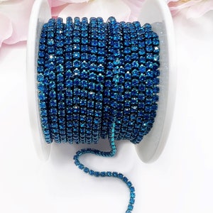 1 YARD 2mm Rhinestones Cup Chain Capri Blue Color With The Same Color Setting 2mm SS6--- Sold By The Yard.