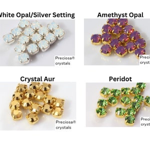 May include: Assortment of Preciosa crystals in various colors, including white opal, amethyst, crystal aur, and peridot. The crystals are displayed in a pile on a white background.