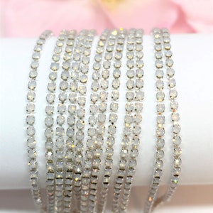 1 YARD 2mm Rhinestones Cup Chain White Opal Color In Silver Color Setting  SS6--- Sold By The Yard