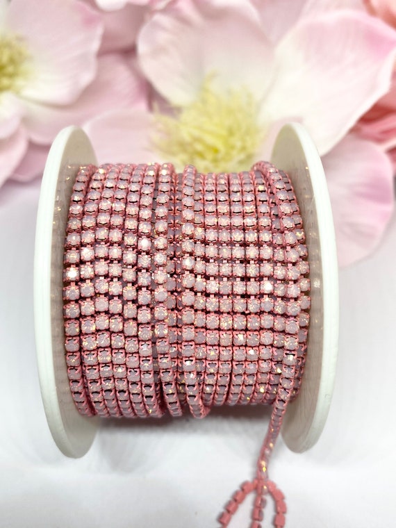 1 YARD 2mm Rhinestones Cup Chain Trim Pink AB Color With Gold Color Setting  SS6 Sold by 1 Yard 