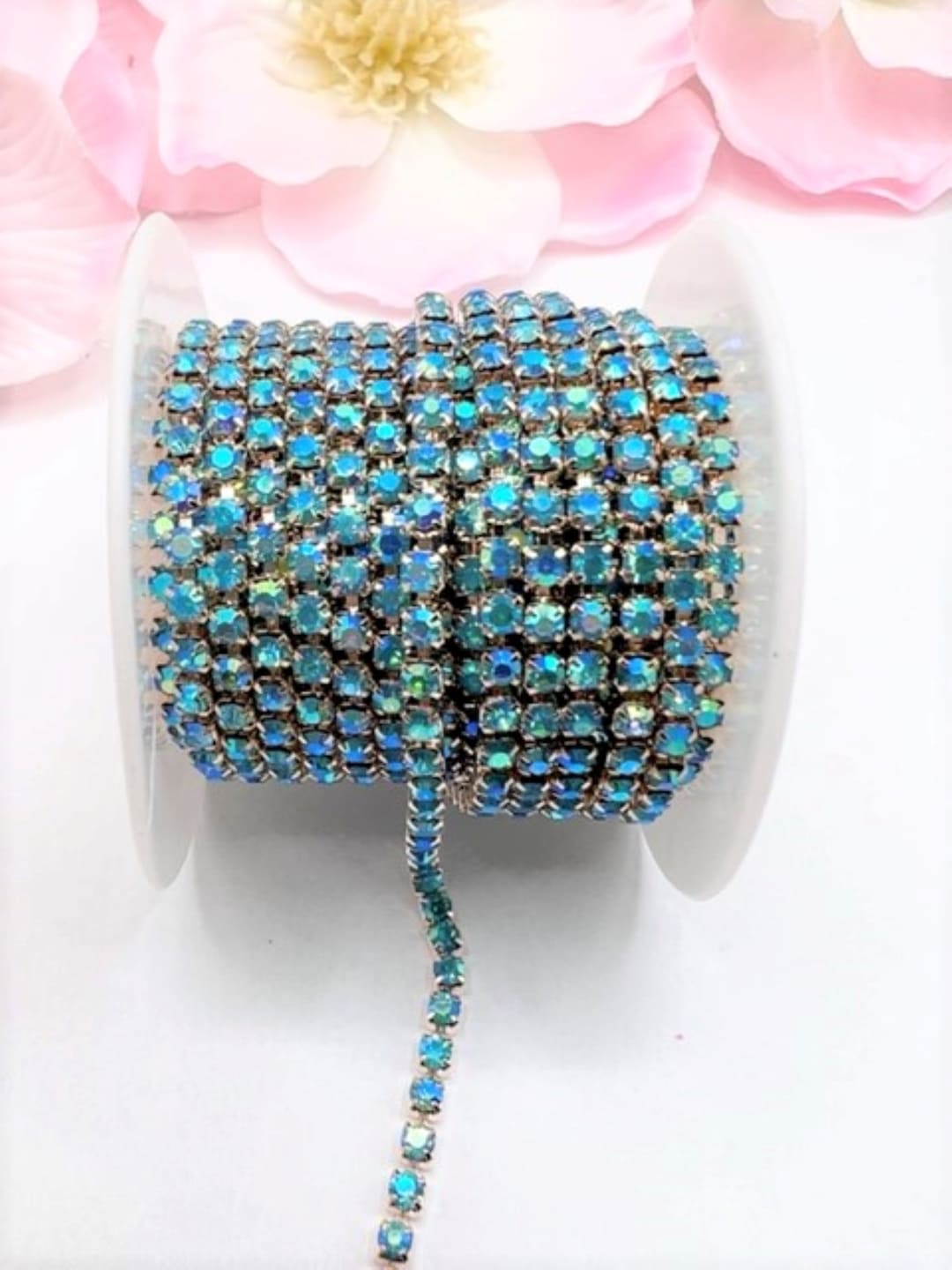 3mm Rhinestones Cup Chain Aquamarine AB Color in Light Gold Color ...
