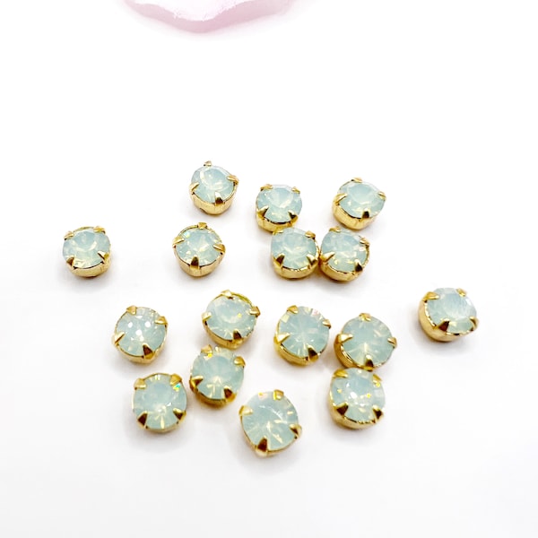 Preciosa 6mm  SS29 Sew On Maxima Crystal  Chrysolite Opal in Gold Color Setting  - Set of 10