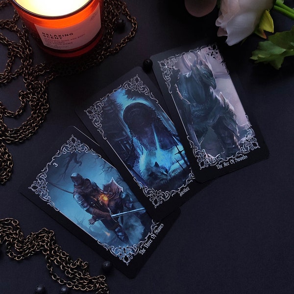 Dark Souls Tarot Deck: 78 Gothic Soulslike Cards for Divination with Handmade Velvet Bag