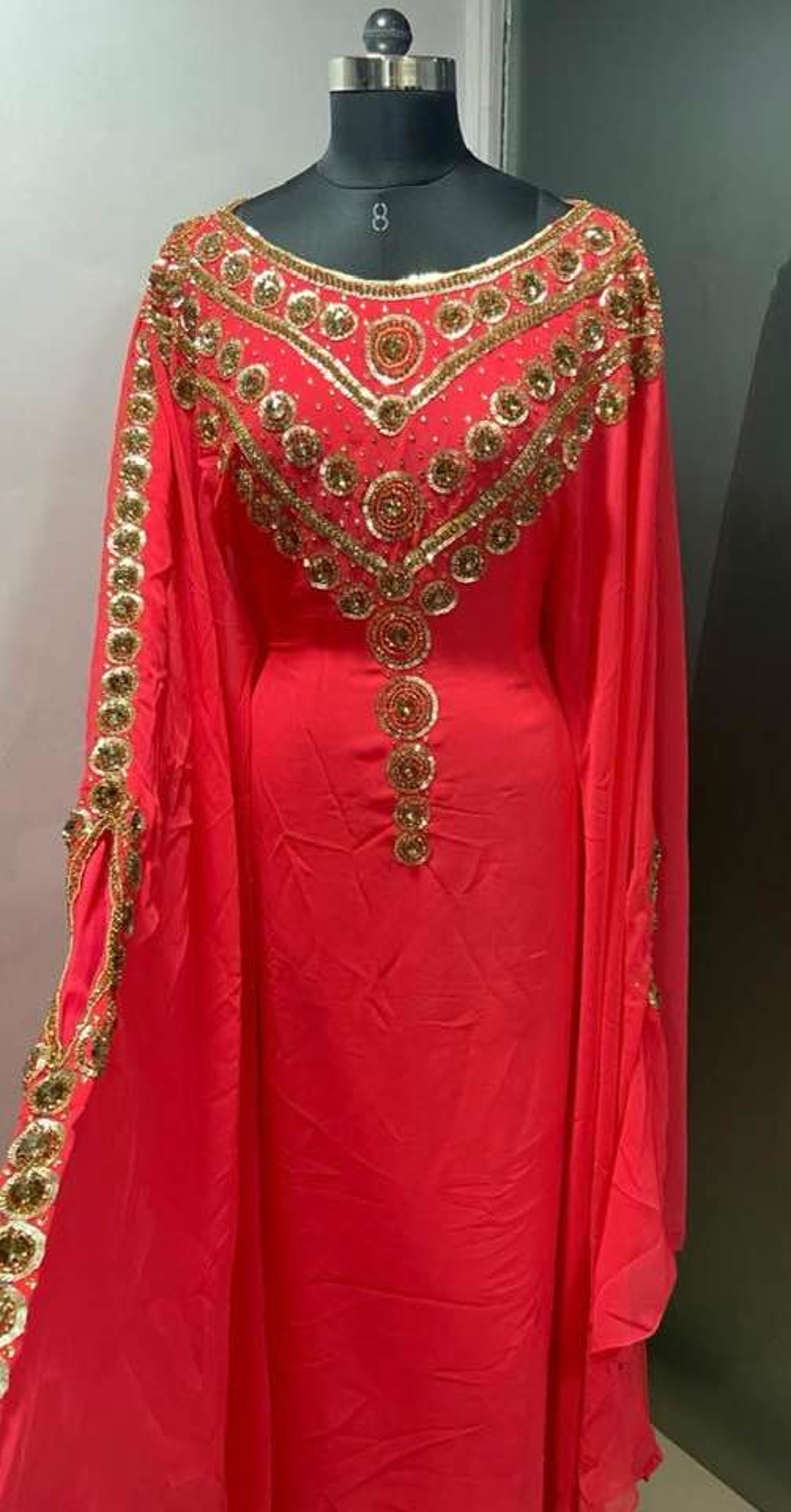 Hand Beaded Kaftan, Stoned Luxury Embroidered Chiffon Fabric Dubai