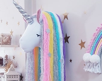 Unicorn Head Wall Mounted Girl's Room Decor, Children's Stuffed Head Decoration, Unicorn Wall Head