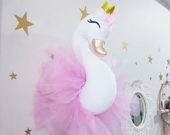 Swan Head for Princess Girls Room Wall Decor, Golden Crowned Swan Nursery Wall Decor