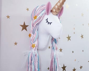Unicorn Wall Mount, Girl's Room Decor, Wall Hanging Nursery Decor Kids Room, Children's Stuffed Head Decoration, Unicorn Wall Head