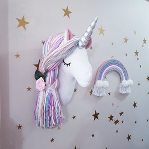Unicorn Wall Mounted Girl's Room Decor, Wall Hanging Nursery Decor Kids Room, Mounted Head Baby Shower Gift For Girl, Unicorn Wall Head
