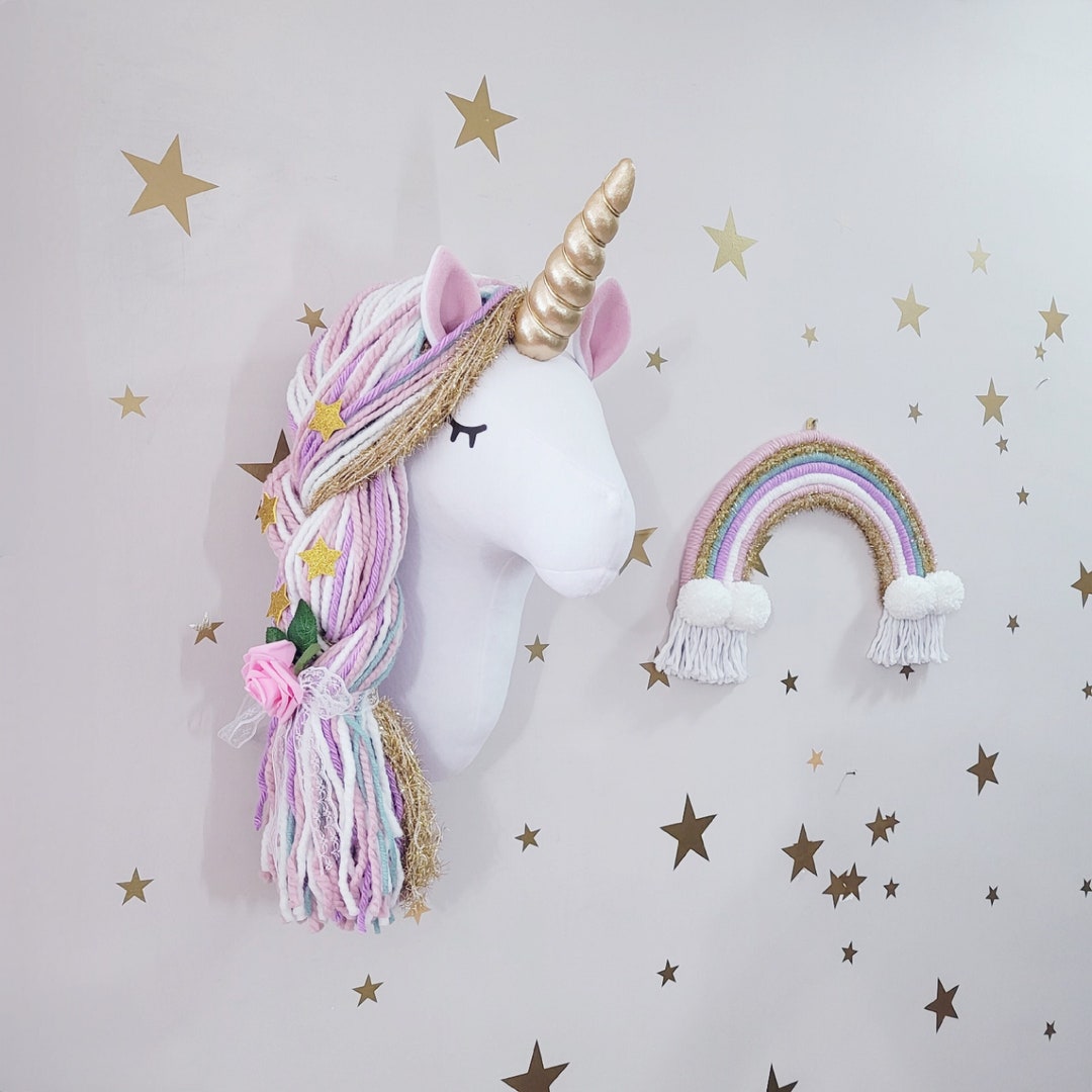 Unicorn Wall Mounted Girl's Bedroom Decor, Gold Color Unicorn Wall