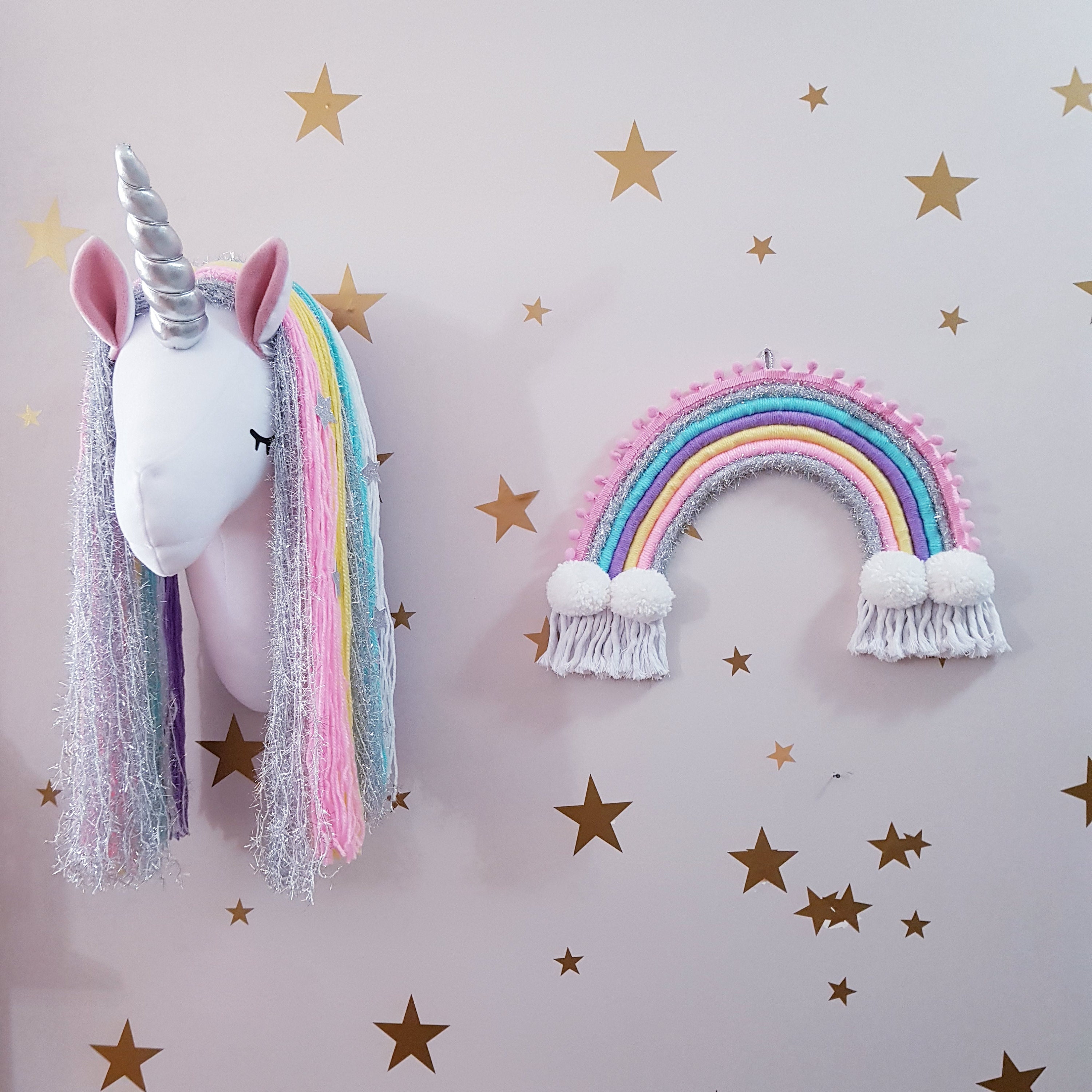 Unicorn Head Wall Mounted Girl's Room Decor, Children's Stuffed Head