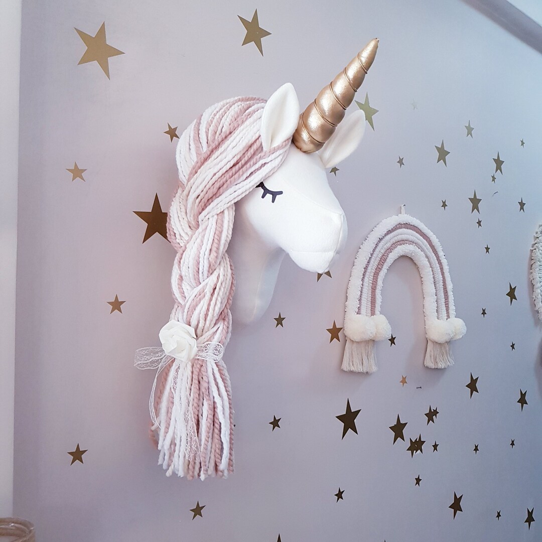 Boho Unicorn Wall Mounted for Girls Bedroom Decor, Cream Unicorn Wall ...