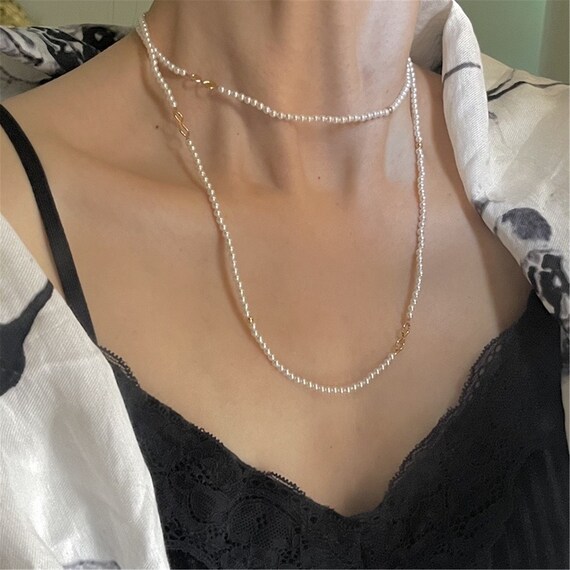 Small pearl cheap long necklace