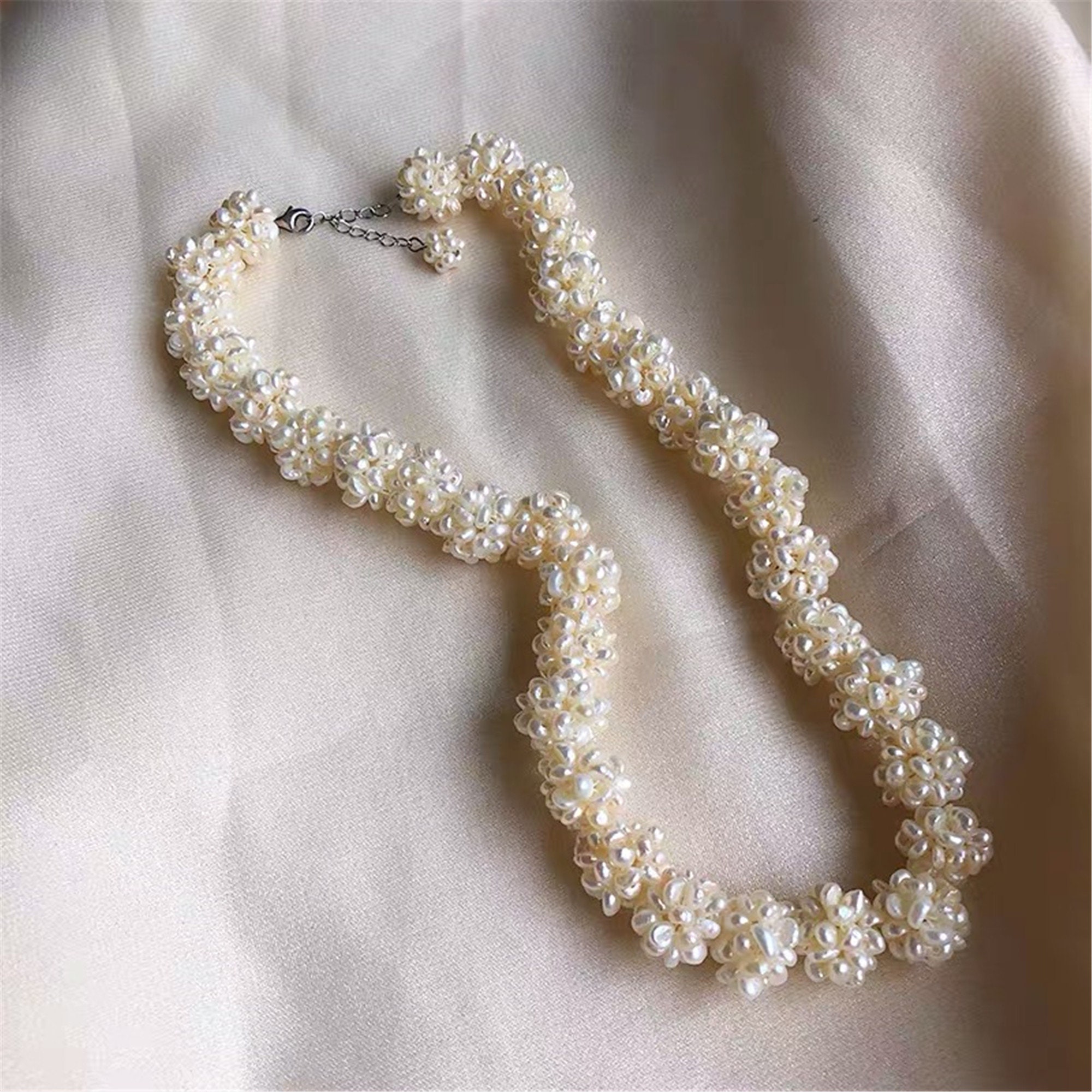 Handwoven natural freshwater pearl ball necklace retro Etsy