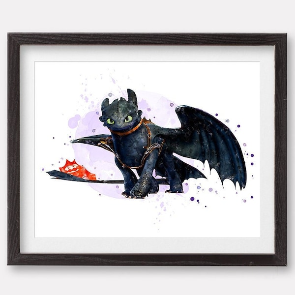 How to Train Your Dragon Watercolor Toothless Poster The Anger of the Night Printable Art Print Dragon Painting Artwork Nursery WallArt Gift