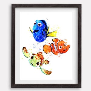 Findet Nemo Dory Squirt Schildkröte Aquarell Druckbare Nemo Kunstdruck Fische Nemo Bild Geburtstag Geschenk Kinderzimmer Wandkunst