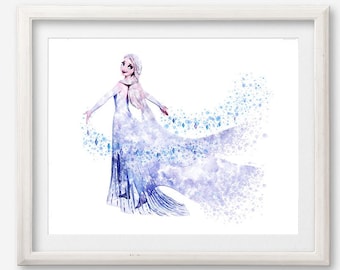 Frozen Elsa Poster, Elsa Watercolor, Frozen Printable, Elsa Artwork, Elsa Painting, Frozen Art Print, Nursery Wall Art, Frozen Wall Decor