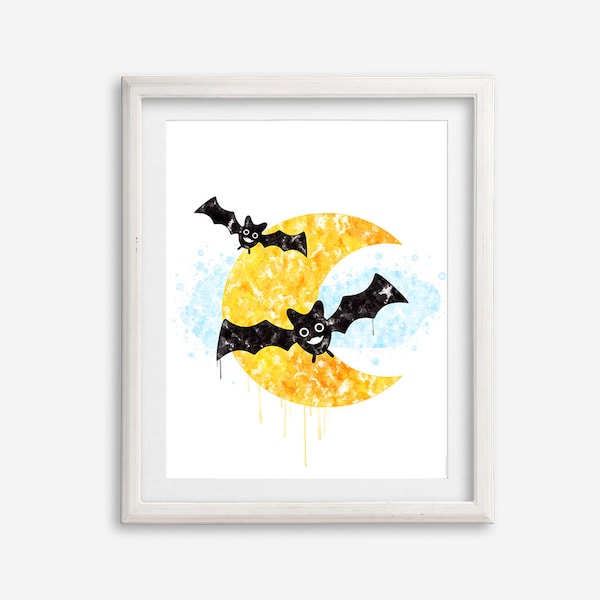 Bat Watercolor Art Print Poster Printable Halloween Cute Bat Poster Artwork Halloween for kids Nursery Wall Art Halloween Wall Decor Party