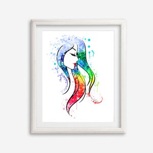 Woman Face Art Print, Woman Watercolor, Hair Poster, Printable Art, Colorful Artwork, Woman Poster, Beauty Picture, Bedroom Wall Decor, Gift