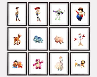 Toy Story Set12 Print Watercolor Poster Woody Printable Jessie Painting Toy Story Artwork Nursery Wall Art Office Wall Decor Kids Room Decor