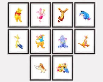 Winnie The Pooh Art Print Watercolor Set 10 Poster Printable Poster Winnie The Pooh Painting Artwork Kids Room Decor Nursery Wall Art Gİft