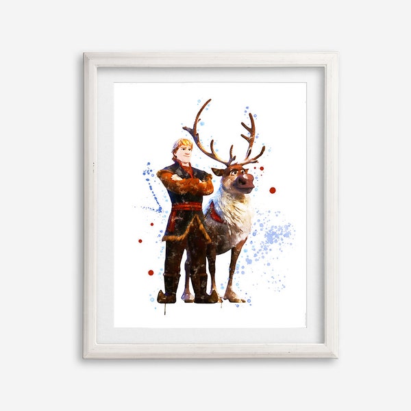 Frozen 2 Watercolor Kristoff Art Print Printable Poster Frozen Sven Painting Artwork Kids Room Wall Decor Nursery Wall Art Birthday Gift