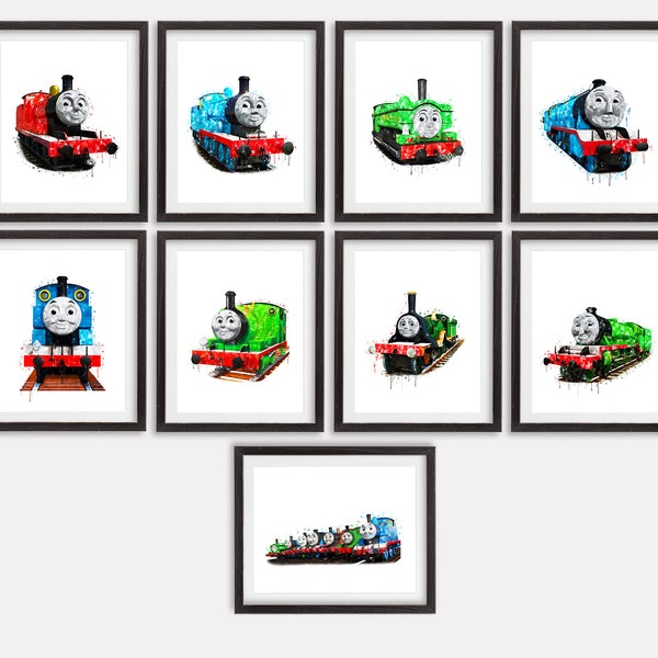 Thomas And Friends Set 9 Print Thomas Poster Tank Engine Watercolor Thomas The Train Printable Painting Artwork Nursery Wall Art Wall Decor