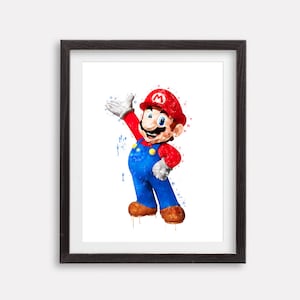 Mario Watercolor Art Print Wall Art Printable Poster Arcade Game Prints Gamer Wall Art Kids Room Wall Decor Gamer Gift Birthday Gift Art