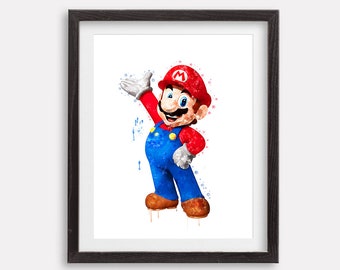 マリオ水彩アートプリント ウォールアート 印刷可能なポスター