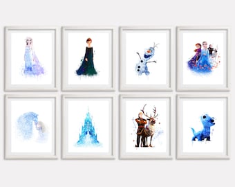 Frozen 2 Art Print Acuarela Imprimible Frozen2 Poster Frozen Elsa Anna Artwork Painting Girl Room Wall Decoración Nursery Wall Art Regalo de cumpleaños