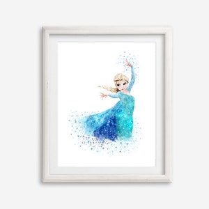 Frozen Princess Elsa Watercolor Print Frozen Movie Poster Elsa Printable Artwork Anna Olaf Painting Nursery Wall Art Kids Wall Decor Gift