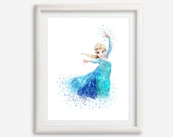 Frozen Princess Elsa Watercolor Print Frozen Movie Poster Elsa Printable Artwork Anna Olaf Painting Nursery Wall Art Kids Wall Decor Gift