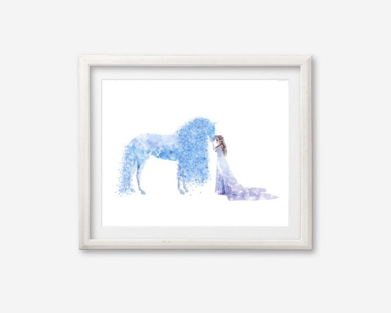 Frozen 2 Elsa and Ice Horse Watercolor Poster Art Print Artwork
