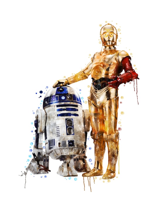 Star Wars Art Print C3-PO and R2-D2 Movie Poster Force Awakens the