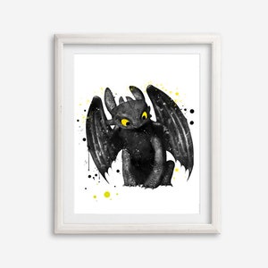 Toothless Watercolor Poster Night Fury Art Print How To Train Your Dragon Printable Painting Artwork Nursery Wall Art Kids Room Wall Decor