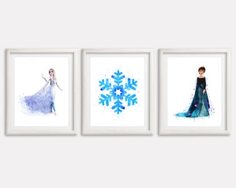 Elsa Anna Ice Castle Frozen Watercolor Art Print Poster Printable Frozen Wall Art Kids Room Wall Decor Nursery Wall Art Birthday Gift Prints