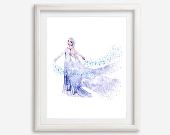 Frozen 2 Arte de acuarela Imprimir Cartel imprimible Princesa Anna y Elsa Imprimir Olaf Pintura Guardería Decoración de pared Frozen 2 Cumpleaños Regalo Arte de pared