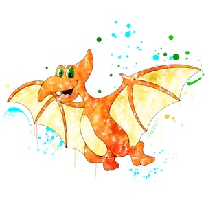 Pterosaur Dinosaur Watercolor Printable Poster Jurassic Animals Artwork ...