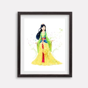 Asian Princess Watercolor Art Prints Printable Poster Artwork Painting Kids Room Wall Decor Nursery Wall Art Birthday Gift Girl Wall Art