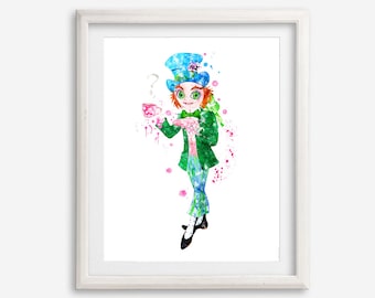 Mad Hatter Watercolor, Alice in Wonderland Poster, Mad Hatter Printable ,Mad Hatter Art Print, Alice Artwork, Mad Hatter Poster, Birthday